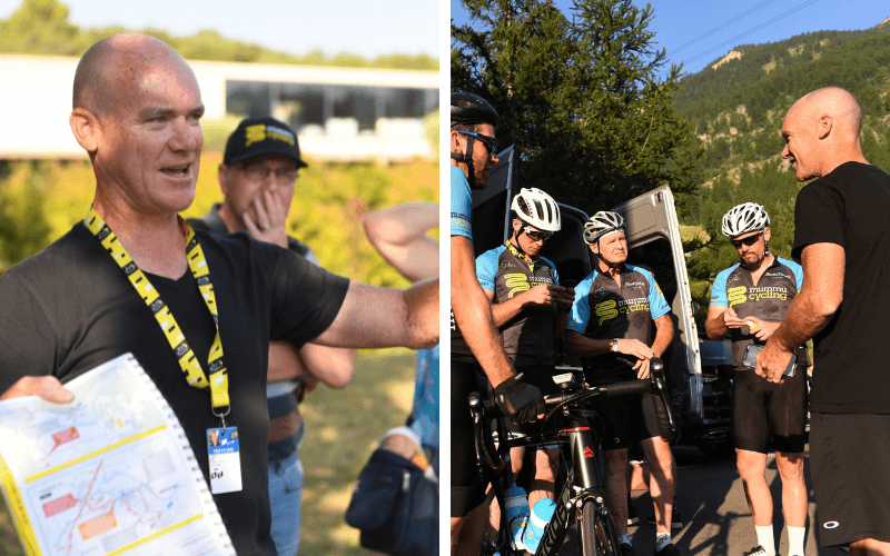 Mummu Cycling staff briefing guests before a ride.