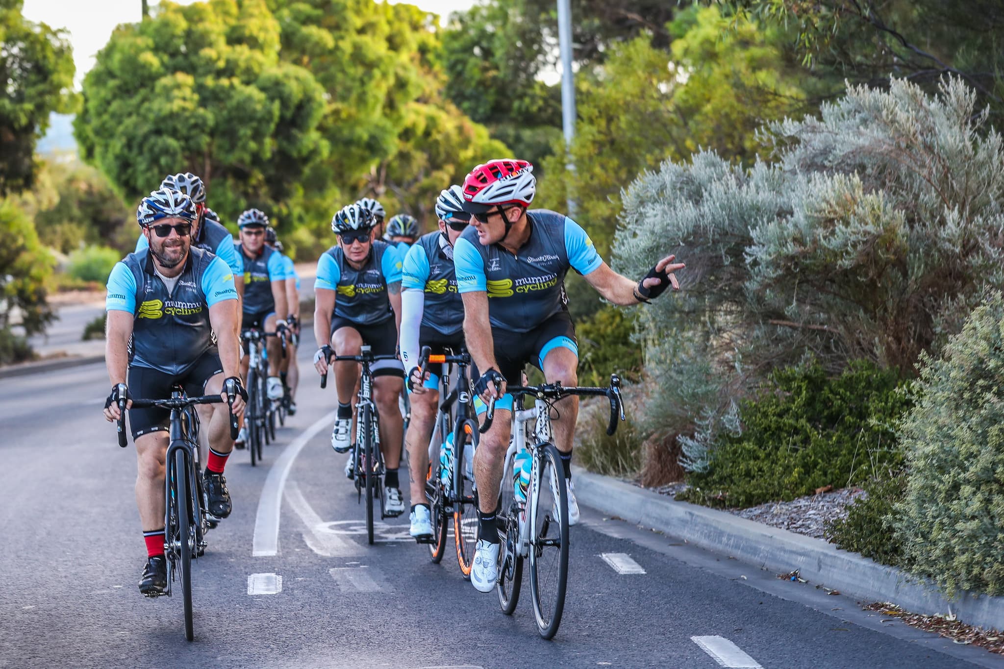 Mummu Cycling group ride on the road to Willunga Hill, 2018