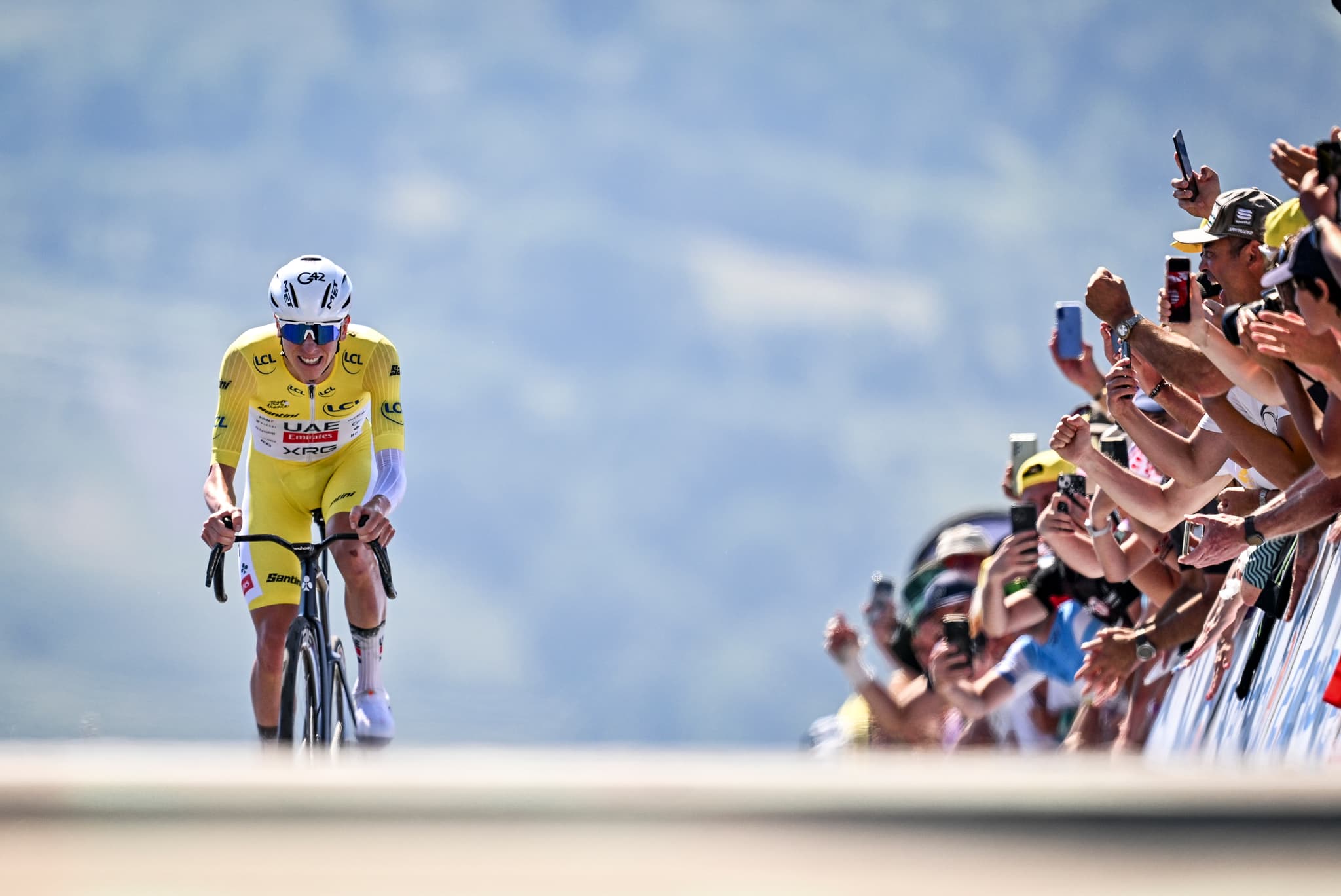 Tadej Pogacar in yellow jersey at the 2025 Tour de France.