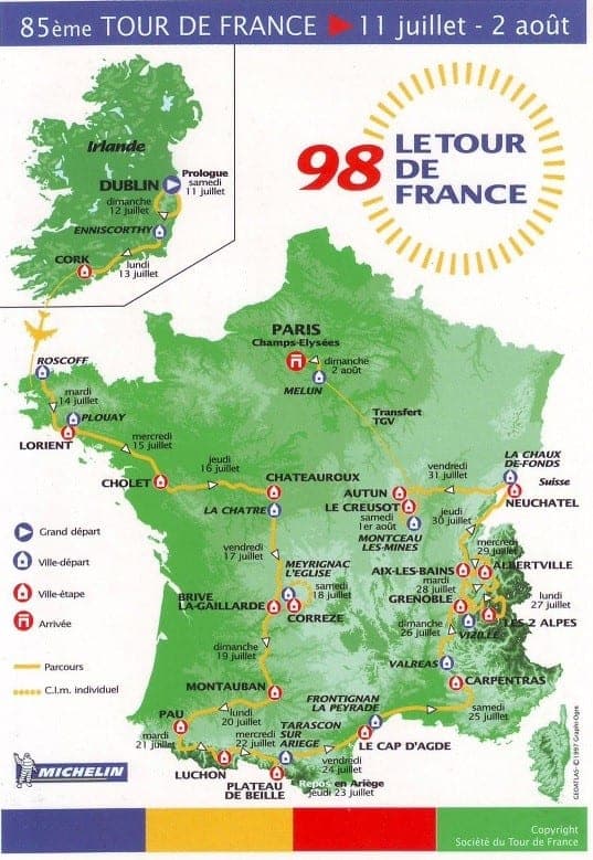 85th Tour de France route map, 1998