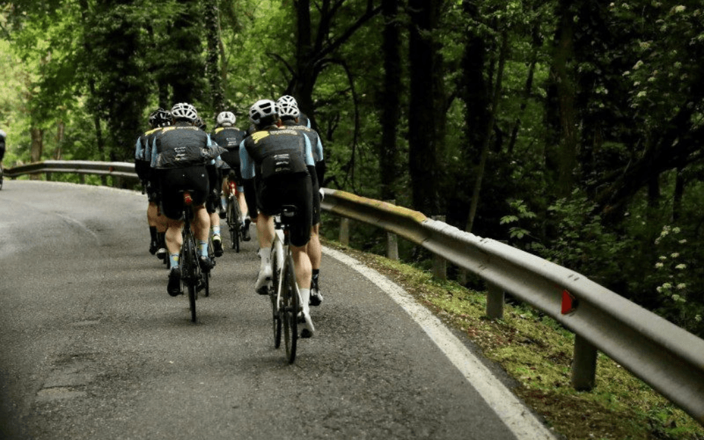 Cyclists on winding road, Giro d'Italia context