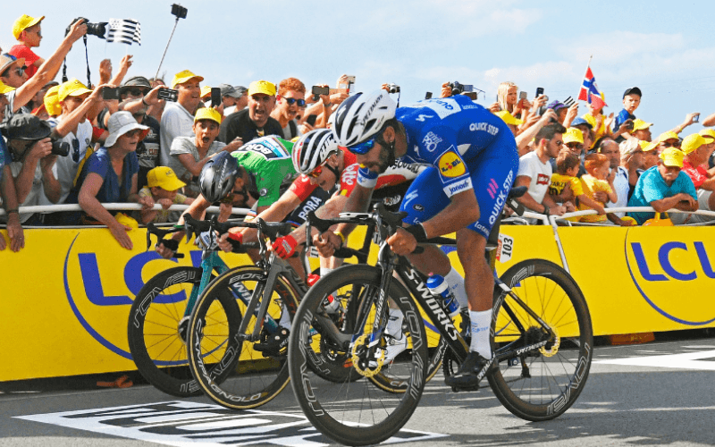 Cyclists sprinting at the Tour de France