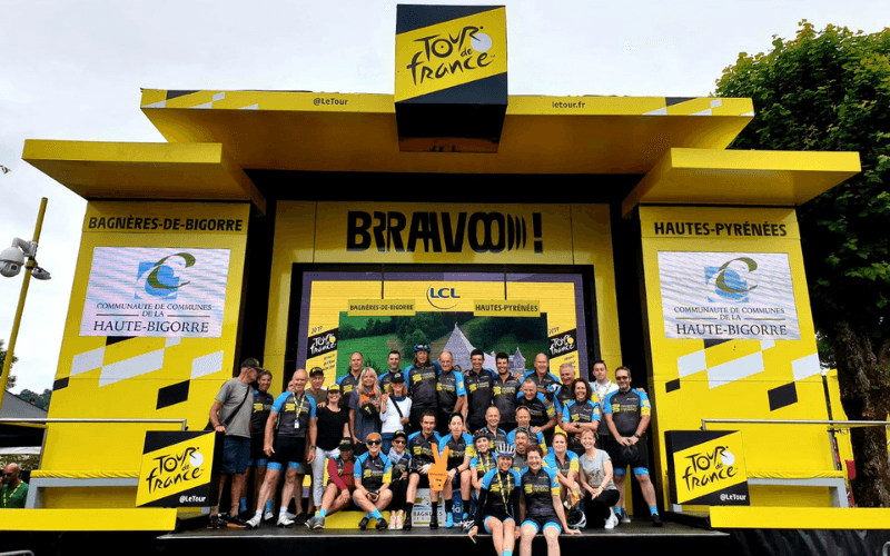 Group photo on Tour de France podium