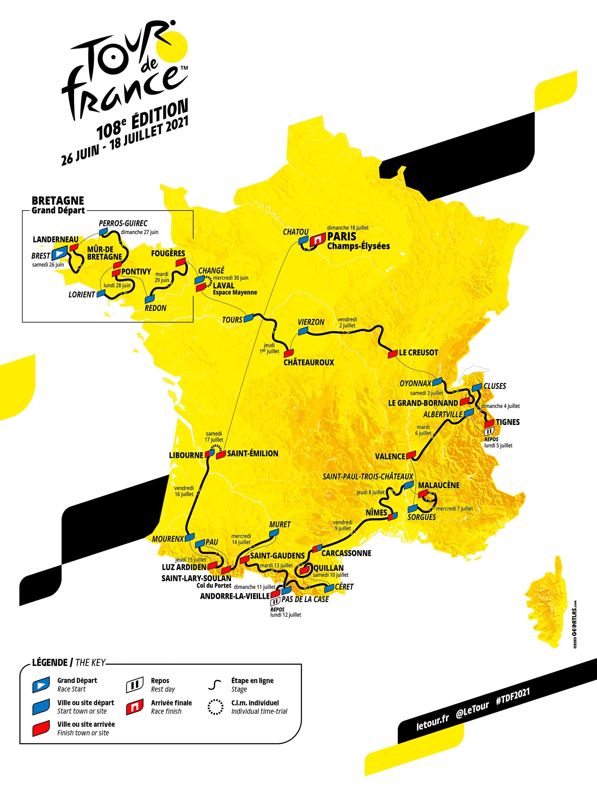 Tour de France 2021 route map