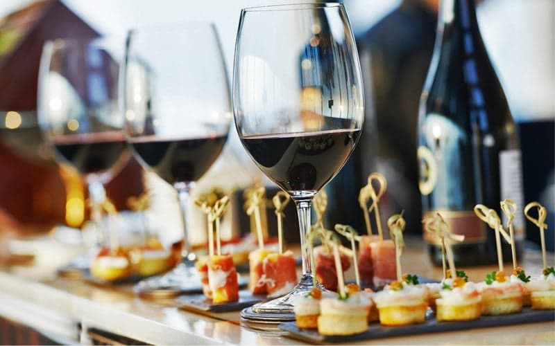 Wine glasses and appetizers