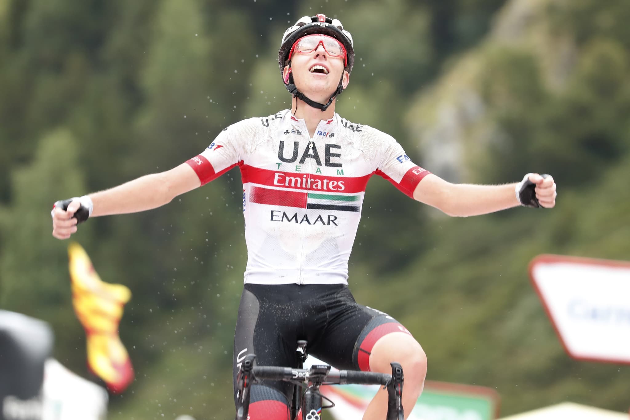 UAE rider celebrates Vuelta stage win, 2019