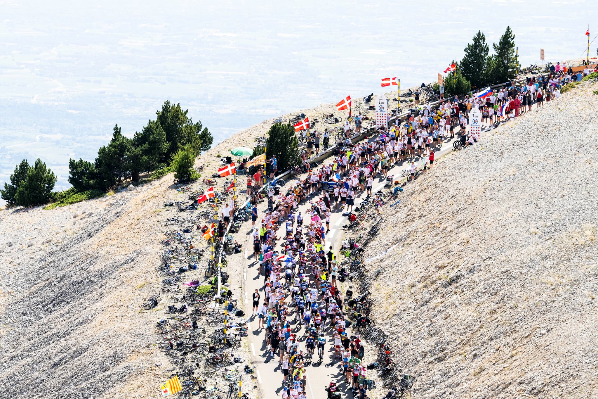 Tour de France riders & fans ascend Mont Ventoux, 2025